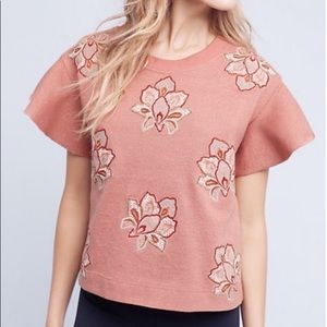 Anthropologie Chloe Oliver Pink Embroidered Top